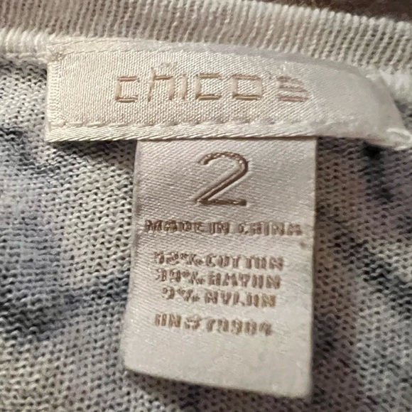 Chico’s Women’s Blue and White M Soft Knit Abstract Design Button Down Sweater - Picture 2 of 7